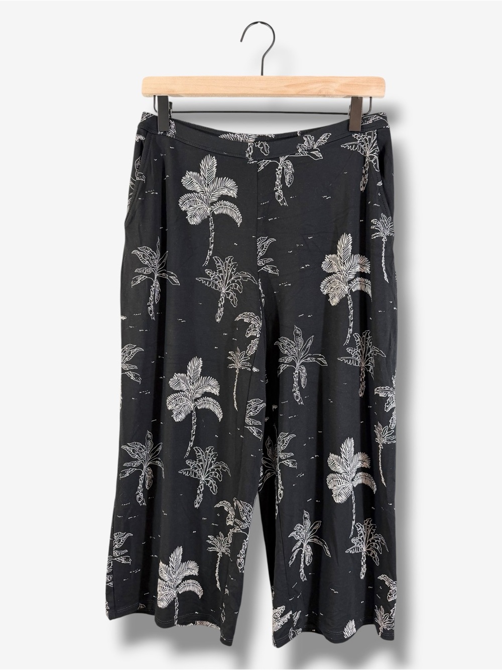 J.Jill Wearever Black White Tropical Palm Wide Leg Crop Pants SP